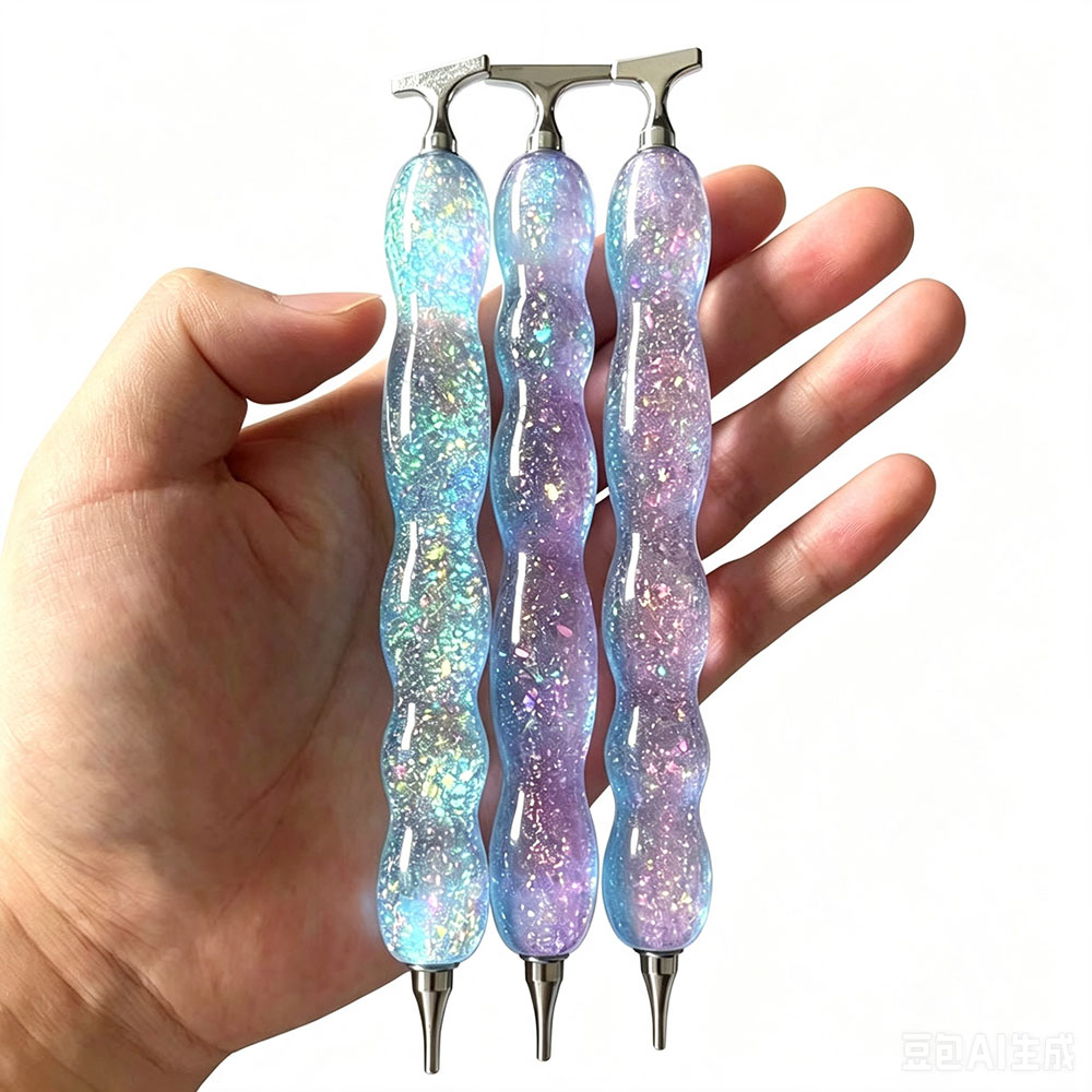 Embroidery Painting - ปากกาเพชรสำหรับงานปักเพชรสีชมพูฟ้าแบบใหม่ พร้อมหัวปากกาแบบเกลียวโลหะ อุปกรณ์เสริมสำหรับงานปักเพชร