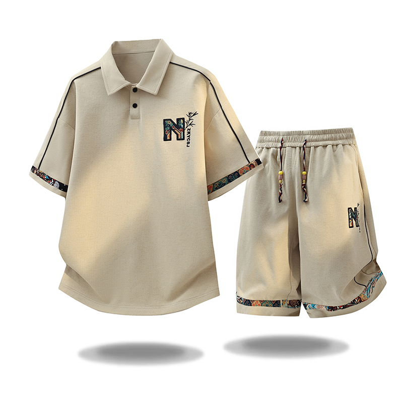 Embroidery Men Shirt - แฟชั่นฤดูร้อนใหม่ เสื้อยืดแขนสั้นแนวสปอร์ตสำหรับกิจกรรมกลางแจ้ง ชุดลำลองผู้ชายทรงหลวม ไซส์ใหญ่ คุณภาพสูง ชุดสองชิ้น