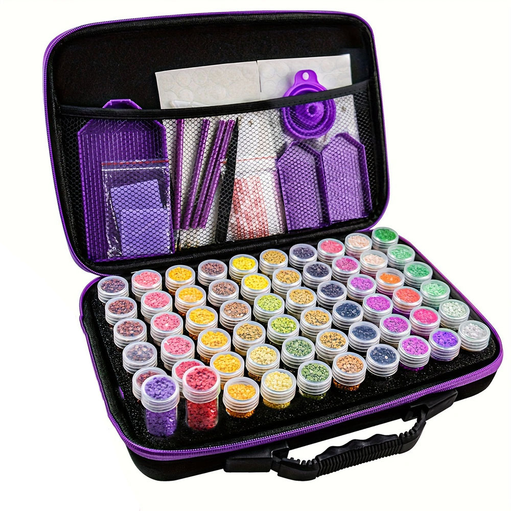 Embroidery Painting - กระเป๋าเก็บภาพวาดเพชรแบบพกพา, กล่องจัดระเบียบลูกปัด 60 ช่องพร้อมชุดเครื่องมือ, กล่องอุปกรณ์งานปักเพชร