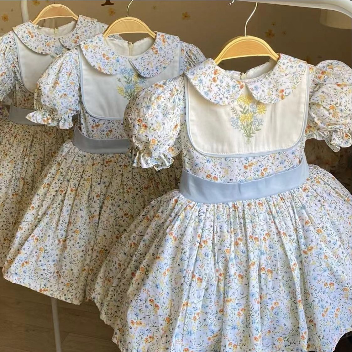 Embroidery Yellow Dress - ชุดเดรสเด็กผู้หญิงลายดอกไม้ปักสไตล์วินเทจตุรกี สีเหลือง สำหรับฤดูร้อน เหมาะสำหรับงานวันเกิด วันหยุด ถ่ายภาพ