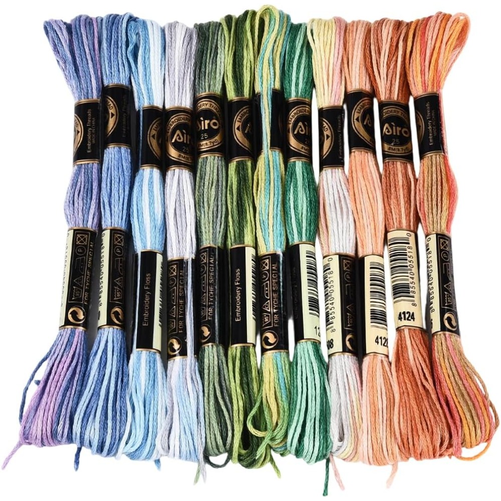Embroidery Gradient - ไหมปักครอสติช 12 ม้วน 105 หลา ไหมปักหลากสีสำหรับทำสร้อยข้อมือแบบมิตรภาพ