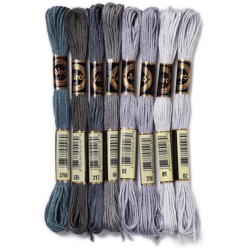 Embroidery Gradient - 8 Skeins 70 หลาสีเทาสร้อยข้อมือมิตรภาพ String เย็บปักถักร้อยไหมขัดฟัน