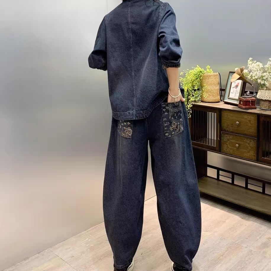 Vintage ปุ่มหลวมปักดอกไม้ Deni - Embroidery Jeans บทวิจารณ์และราคา