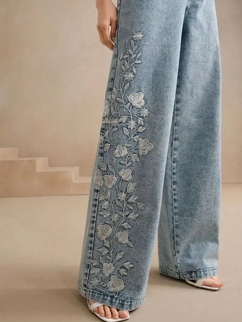 กางเกงยีนส์ทรงตรงสไตล์ Y2K สำห - Embroidery Jeans บทวิจารณ์และราคา