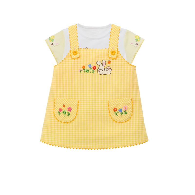 3-6Y ผ้าฝ้ายสีเหลือง ชุดเอี๊ยม - Embroidery Yellow Dress บทวิจารณ์และราคา