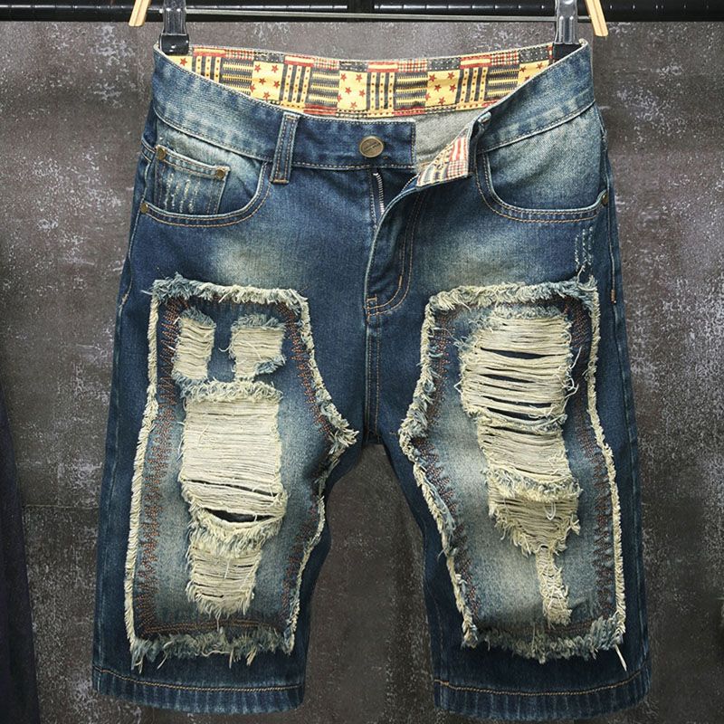 กางเกงยีนส์ขาสั้นผู้ชายสไตล์ยุ - Embroidery Jeans บทวิจารณ์และราคา