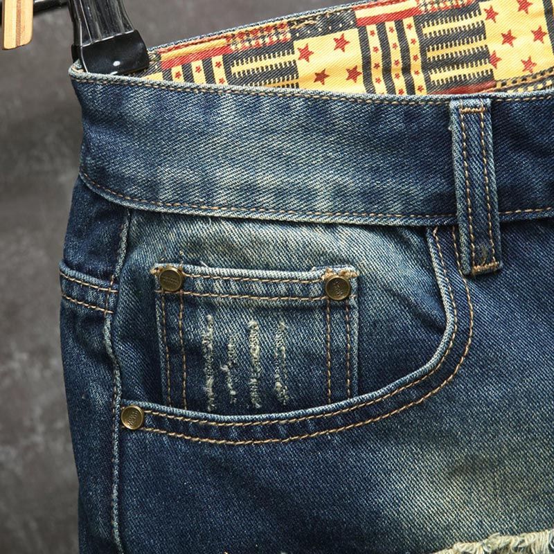 กางเกงยีนส์ขาสั้นผู้ชายสไตล์ยุ - Embroidery Jeans บทวิจารณ์และราคา