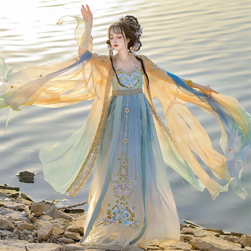 ชุดฮันฝูจีนสำหรับผู้หญิง ชุดฮั - Embroidery Yellow Dress บทวิจารณ์และราคา